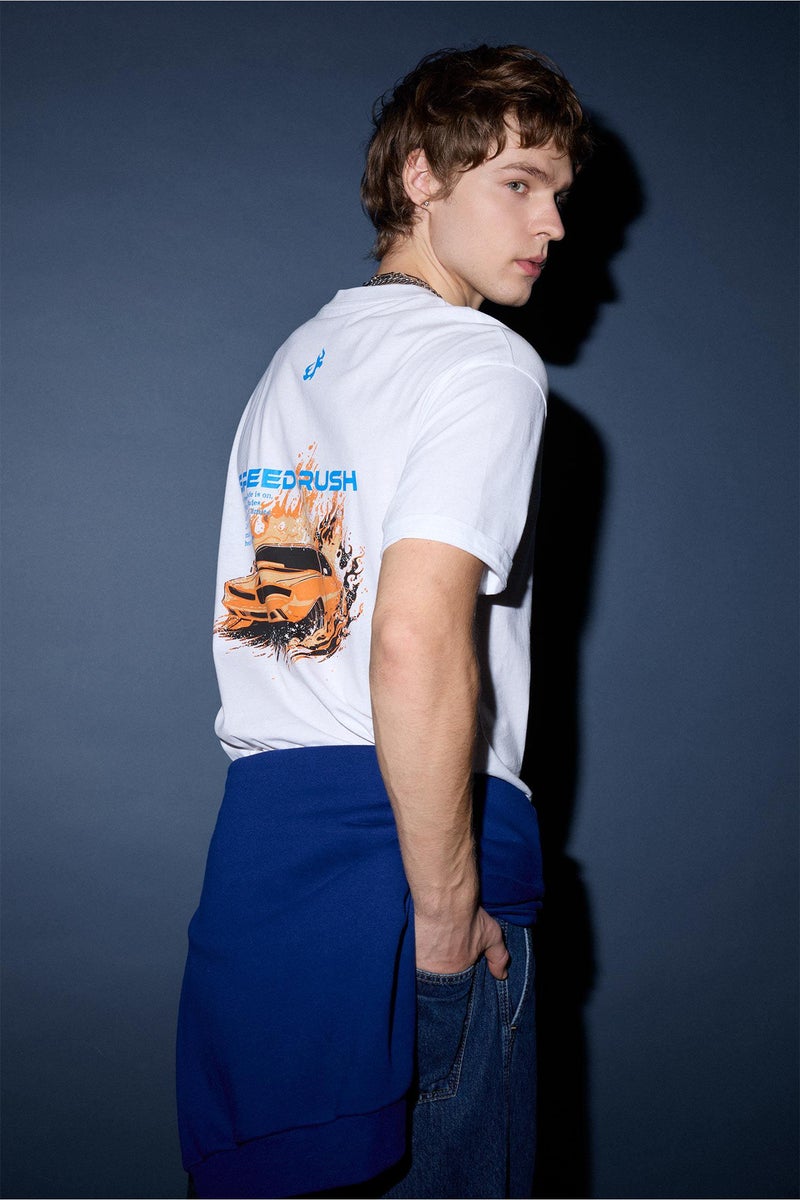 DeFacto White Man 100% Cotton Boxy Fit Printed T-Shirt Casual - Image 1
